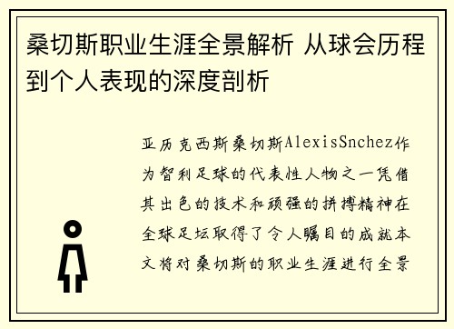 桑切斯职业生涯全景解析 从球会历程到个人表现的深度剖析